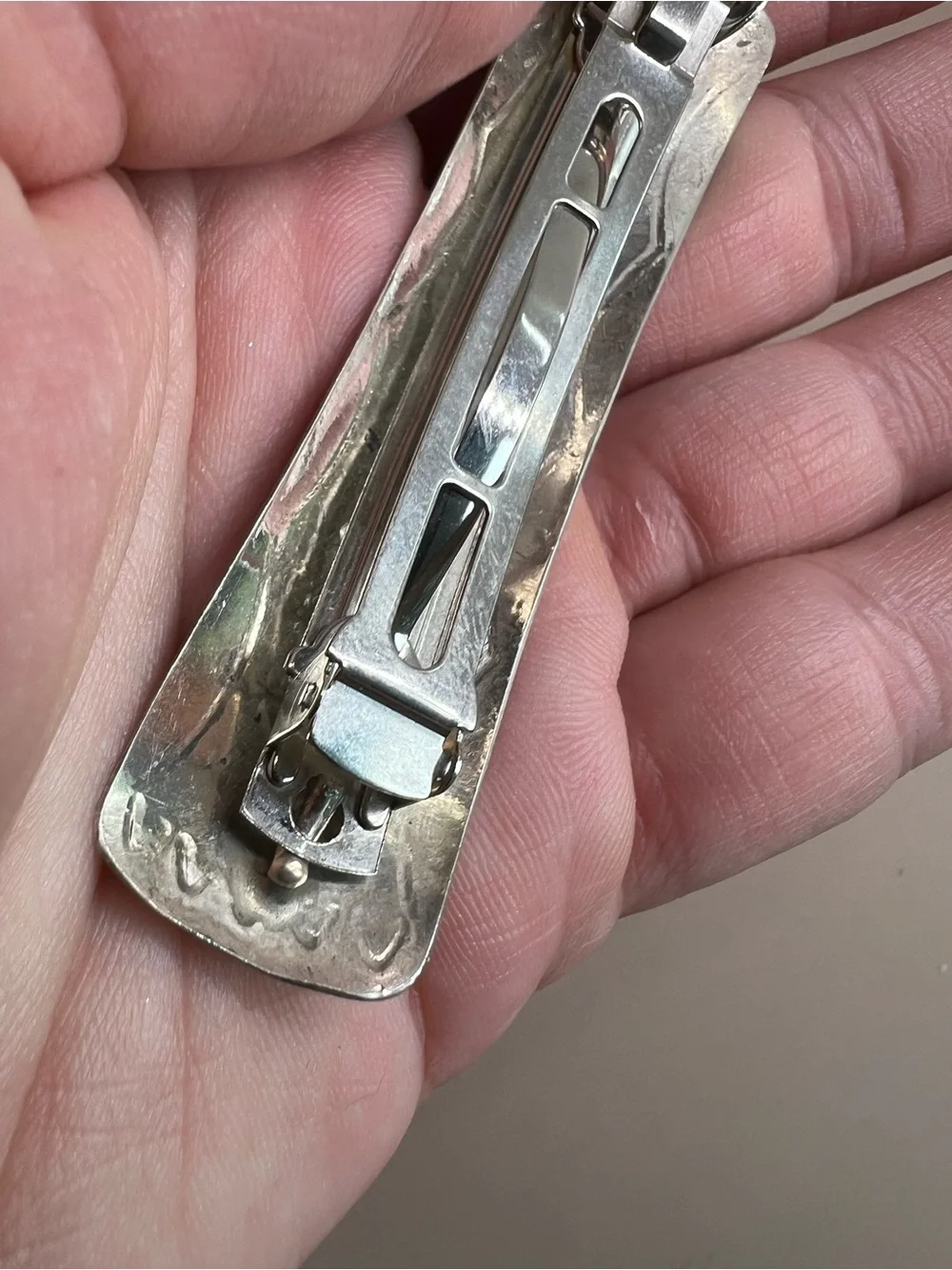 Sterling Silver Tone Etched Hair Clip